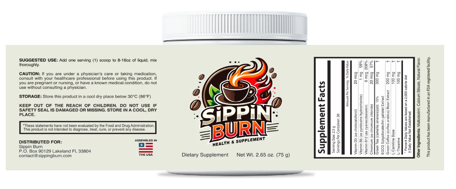Sippin Burn Product Label